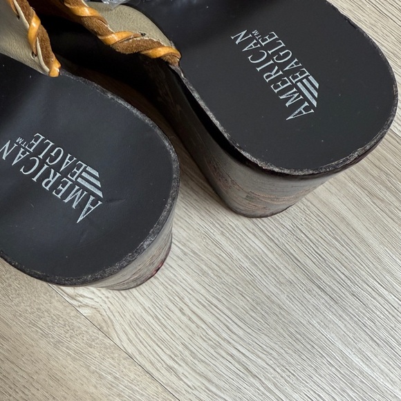 Y2K vintage wood suede wedge clog mule size 9 - Picture 6 of 7